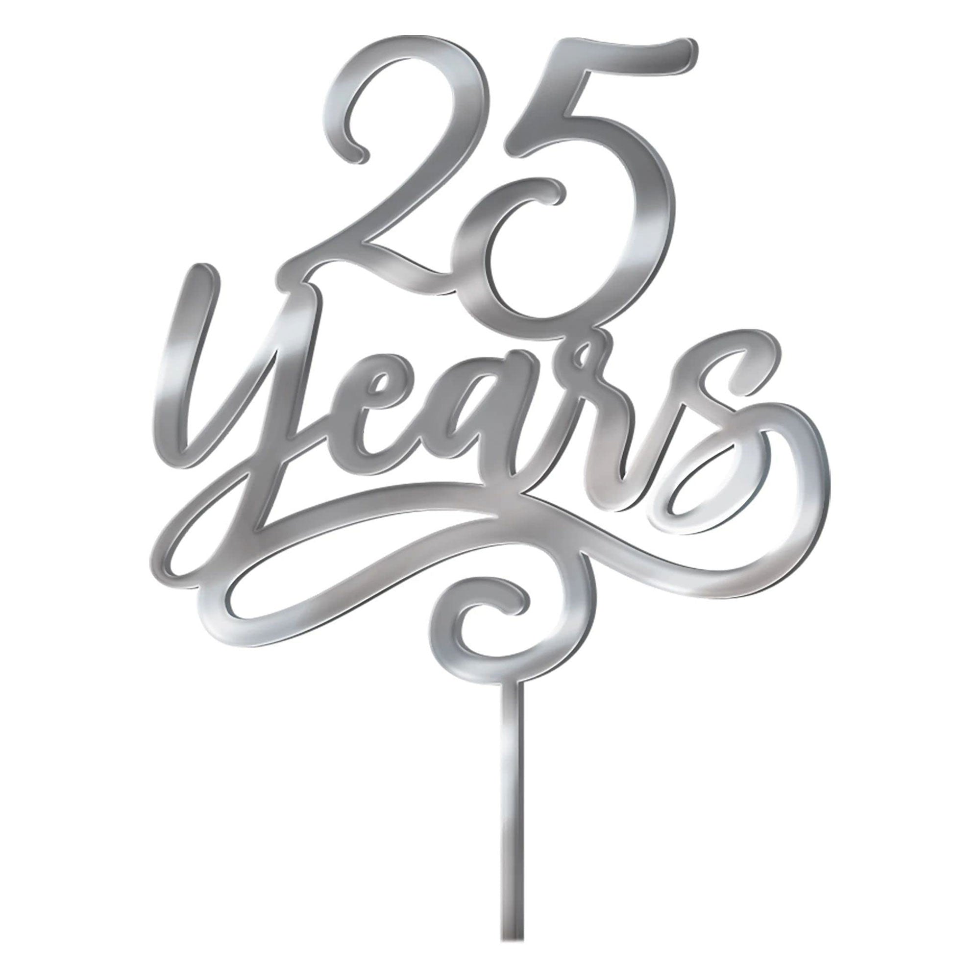 25 Years Cake Topper Mirrored Plastic Silver 6in
