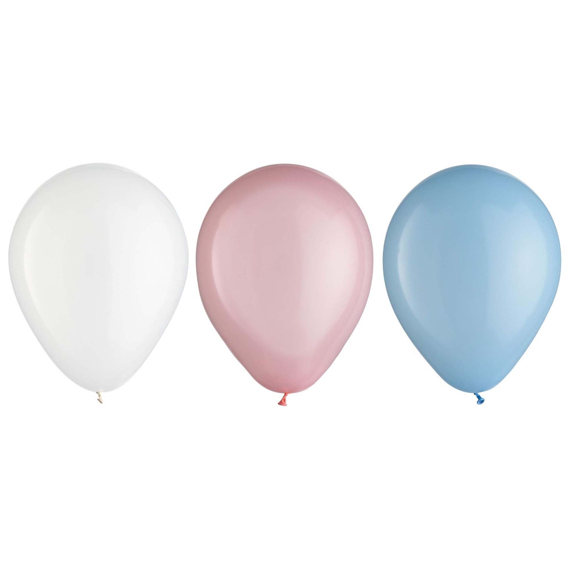 Gender Reveal Latex Round Balloons White Pink Blue 11in 15pcs