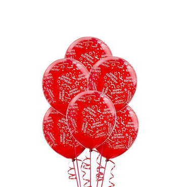 Red Birthday Confetti Latex Balloons 12in, 6pcs