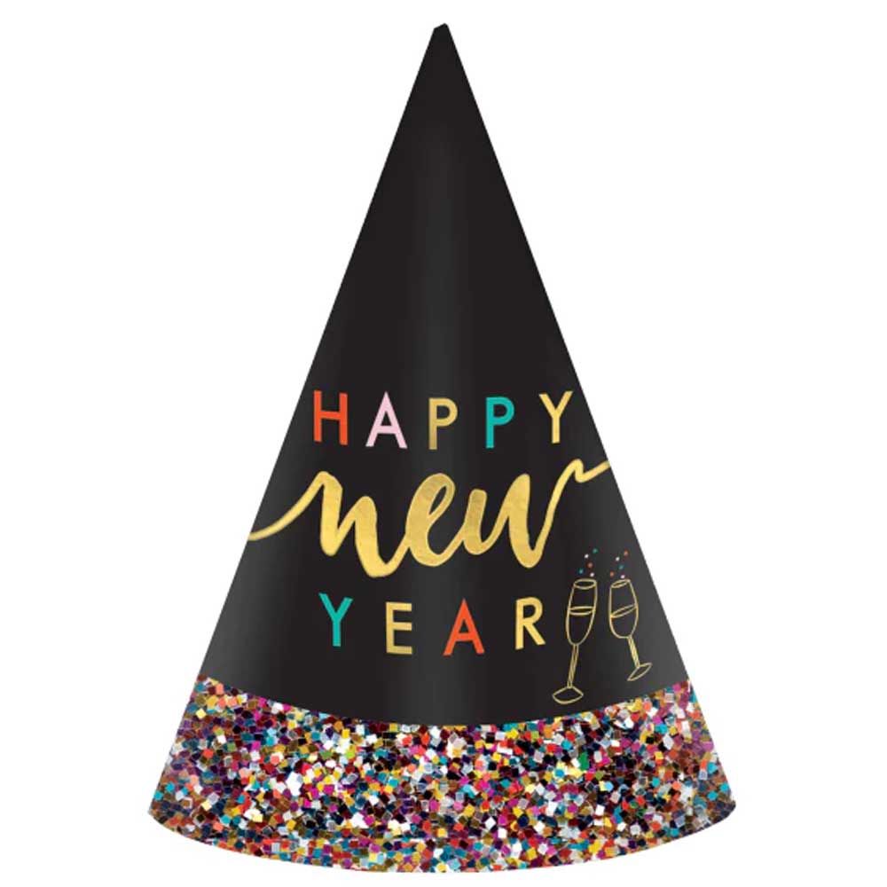 Colorful Happy New Year Glitter Paper Cone Hat