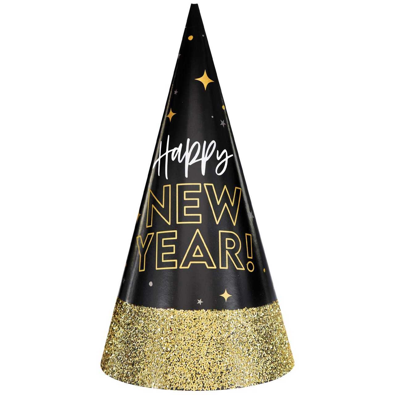 Happy New Year Glitter Dipped Cone Hat