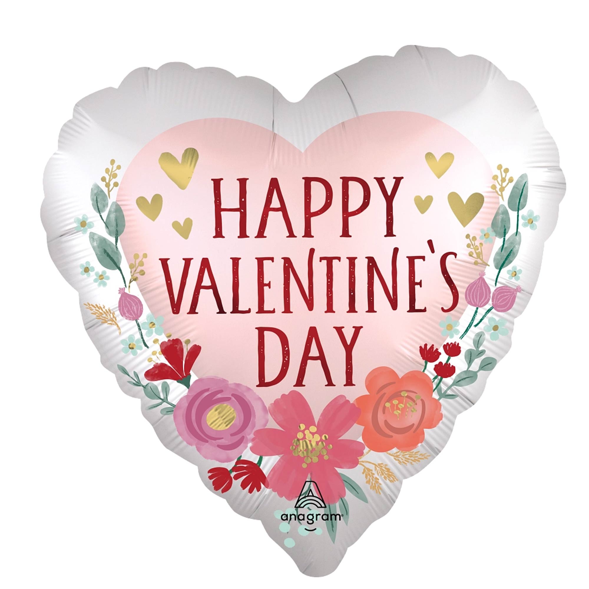 Happy Valentines Day Romantic Flower Satin Jumbo Foil Balloon 28in
