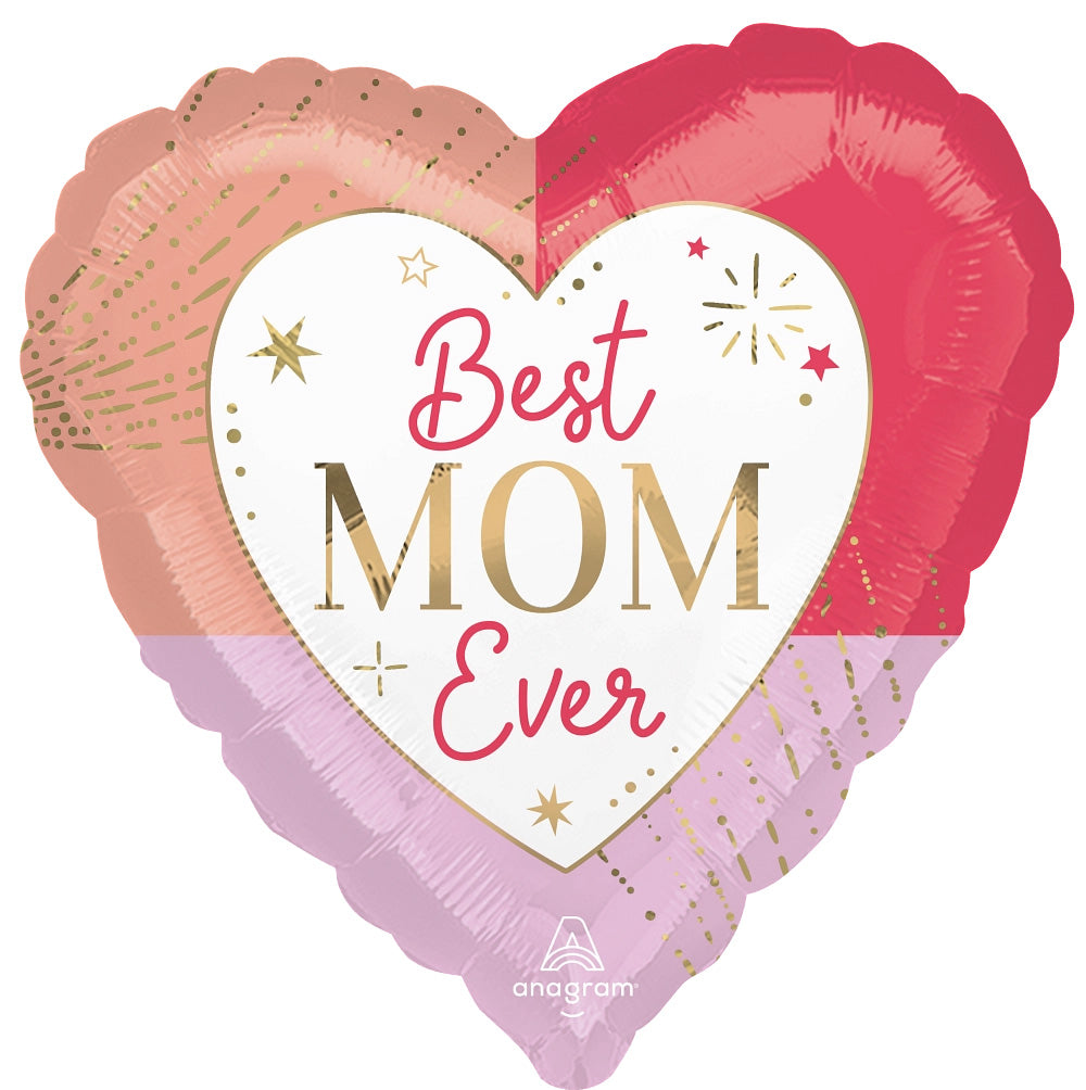Colorful Heart Best Mom Ever Foil Balloon 18in