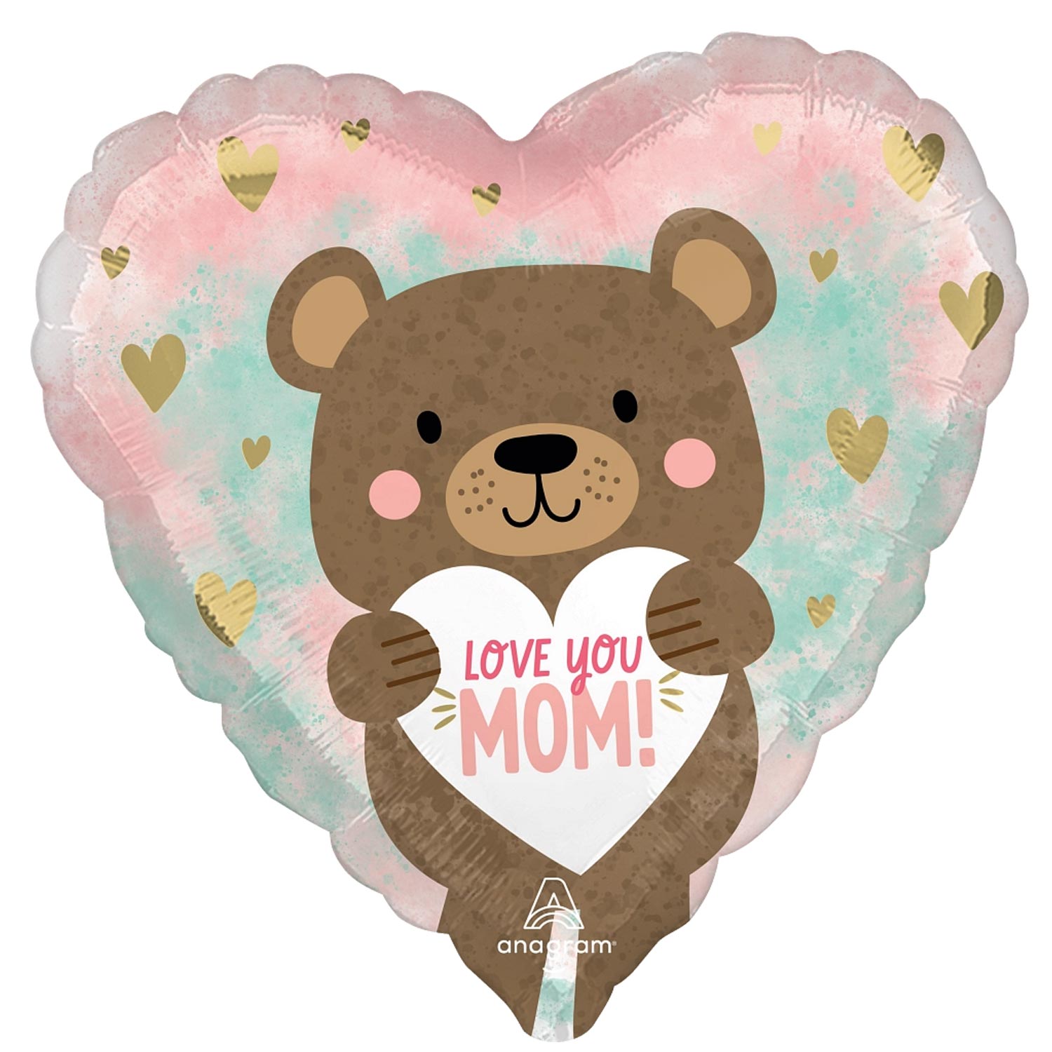 Love You Mom Bear Heart Foil Balloon 18in