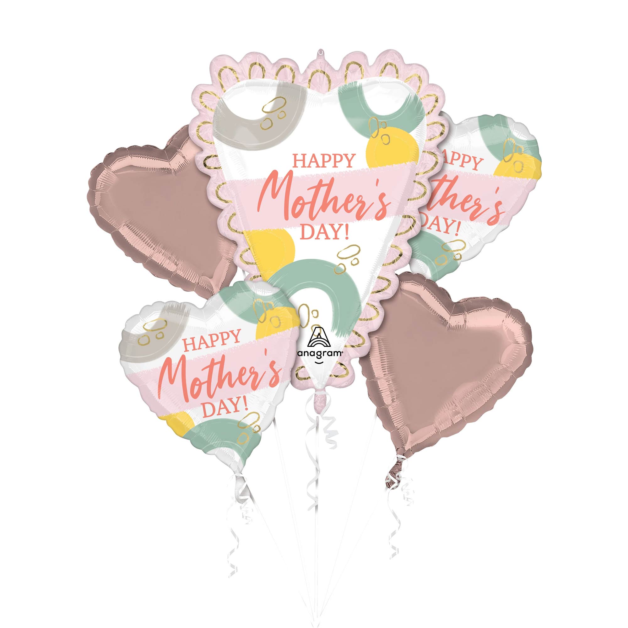 Happy Mothers Day Sketched Hearts Balloon Bouquet 5pcs