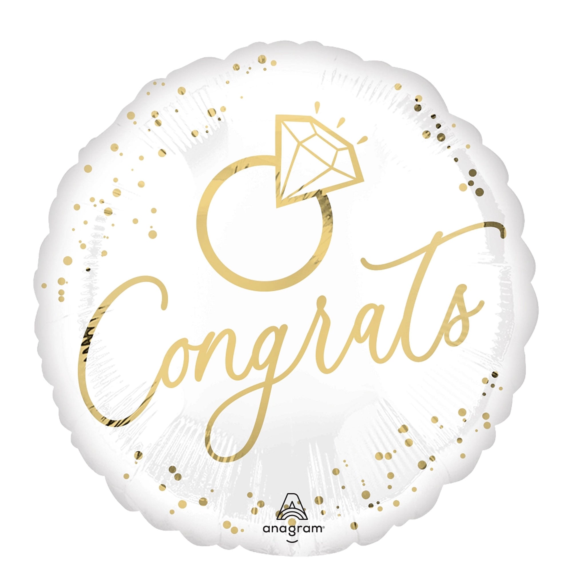 Congrats White Gold Wedding Foil Balloon 18in