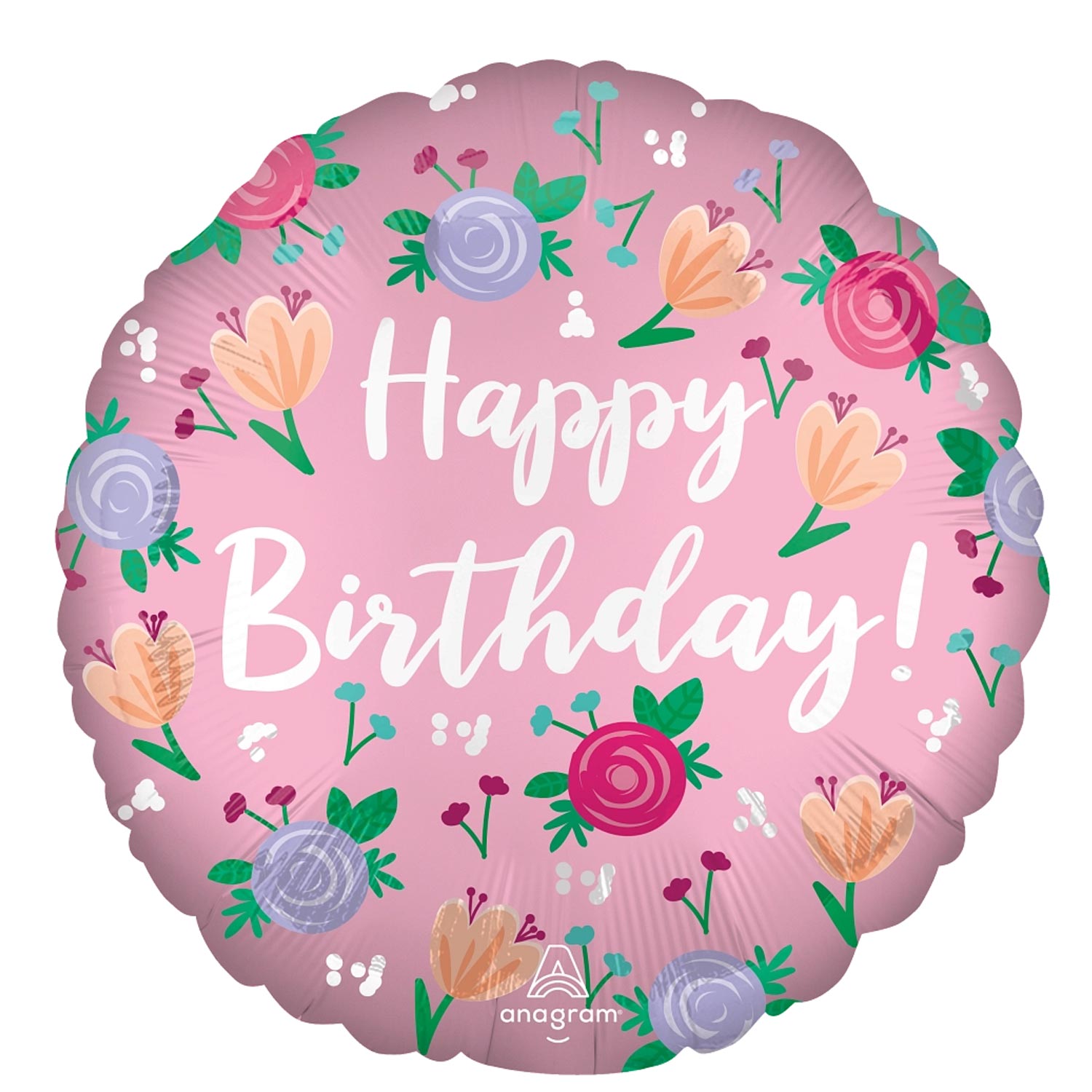 Happy Birthday Peony Flower Satin Foil Balloon 18in
