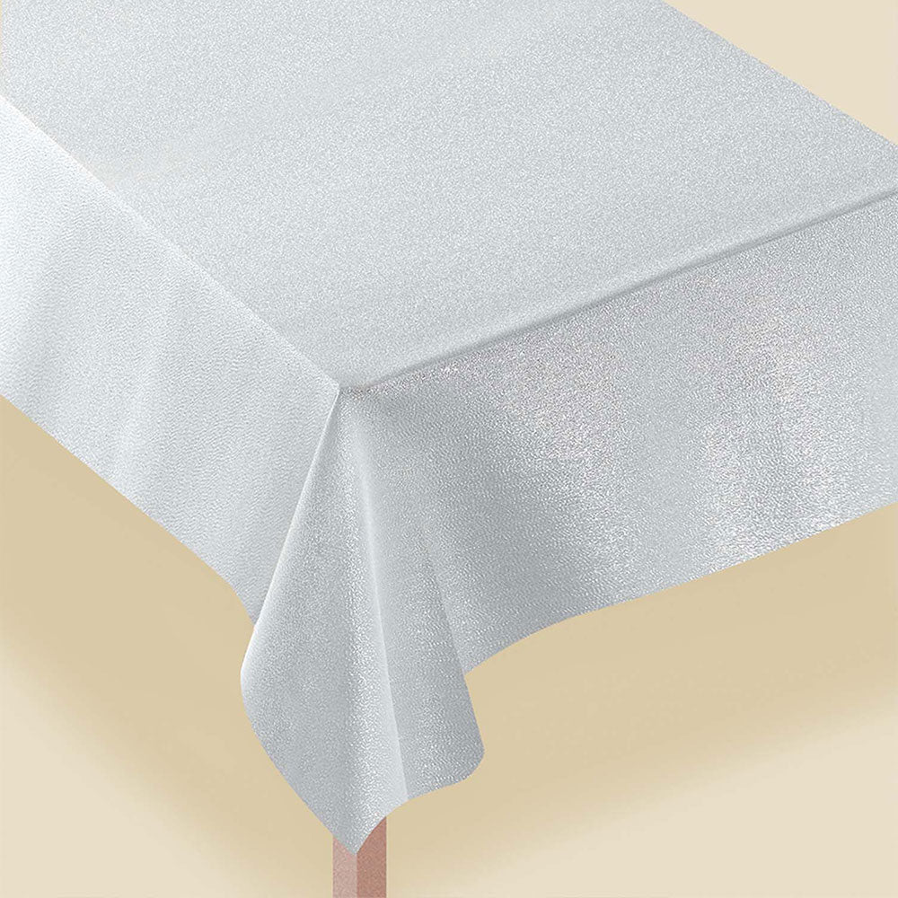 Metallic Fabric Tablecover White/Silver 60in