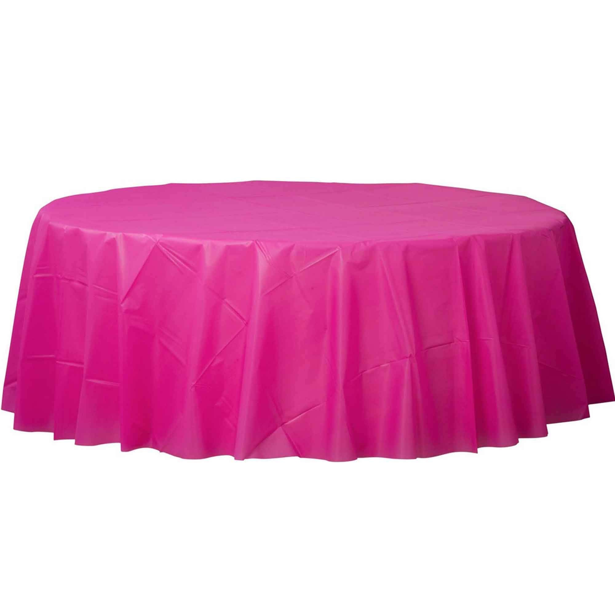 Bright Pink Round Plastic Table Cover 84in