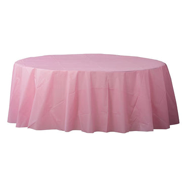 New Pink Round Plastic Table Cover 84in