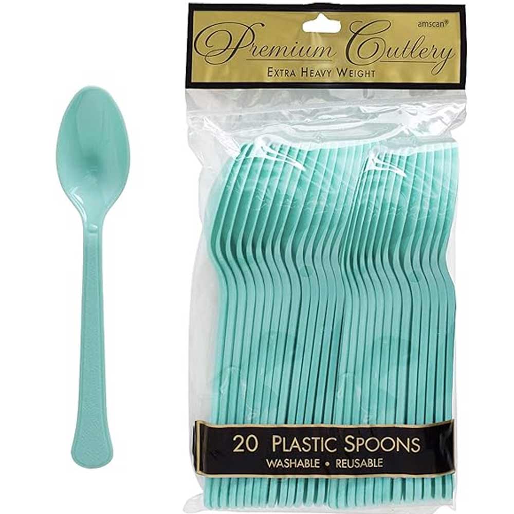 Heavy Weight Plastic Spoon Midcount Robins Egg Blue 20pcs