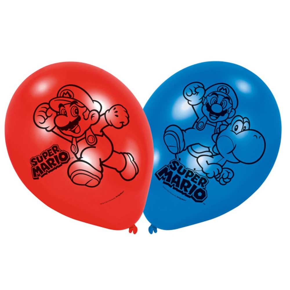 Super Mario Latex Balloon 9in, 6pcs