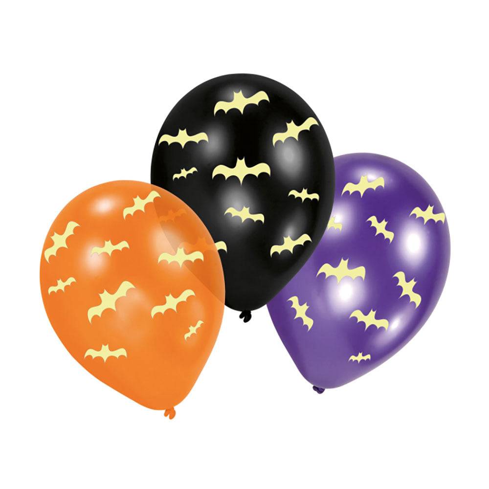 Halloween Bats Glow in the Dark Latex Balloons 6pcs