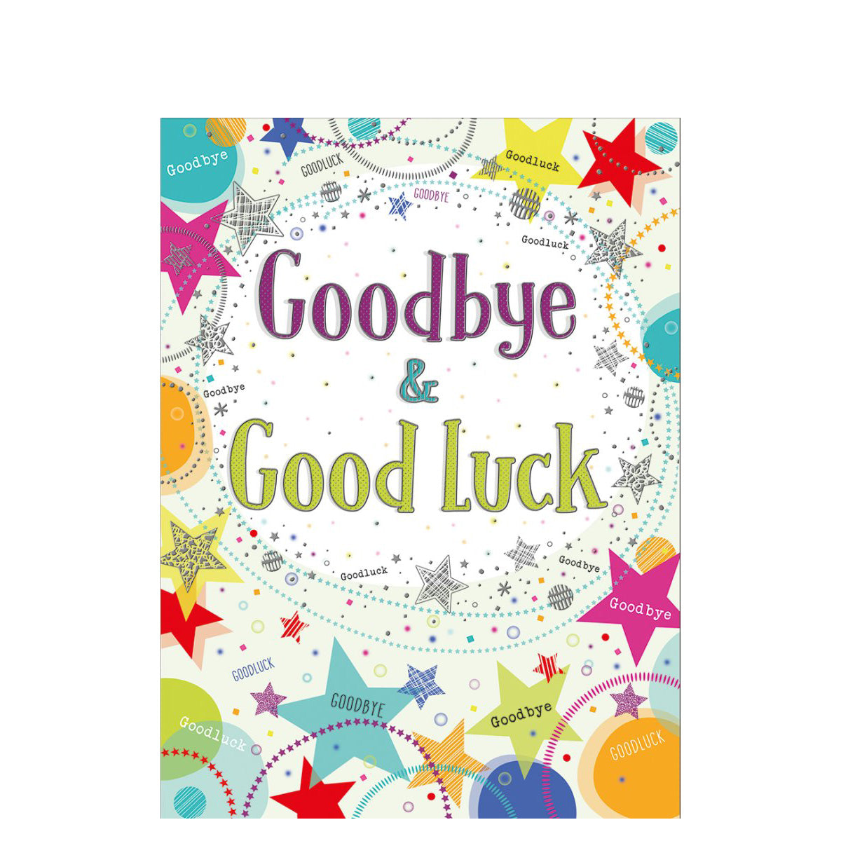 Goodbye and Goodluck Text Starts Greeting Card 12in X 9in