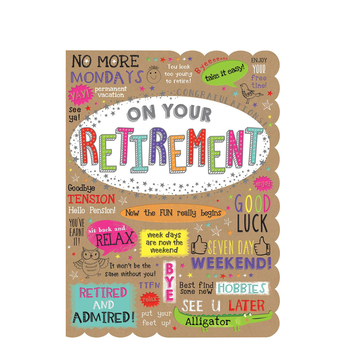 Retirement All Over Text Greeting Card 12in X 9in