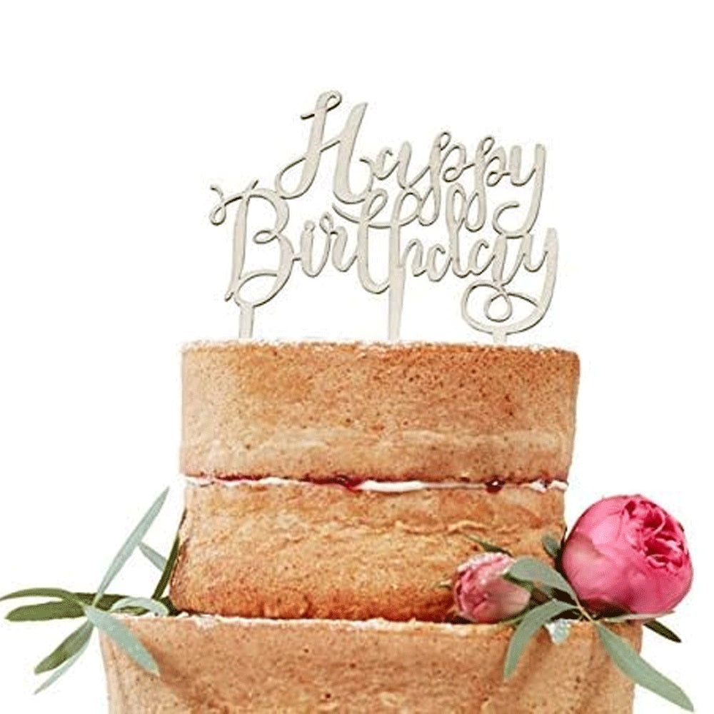 Boho Wooden Happy Birthday Cake Topper