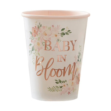 Baby in Bloom Rose Gold Floral Baby Shower Cups 8pcs