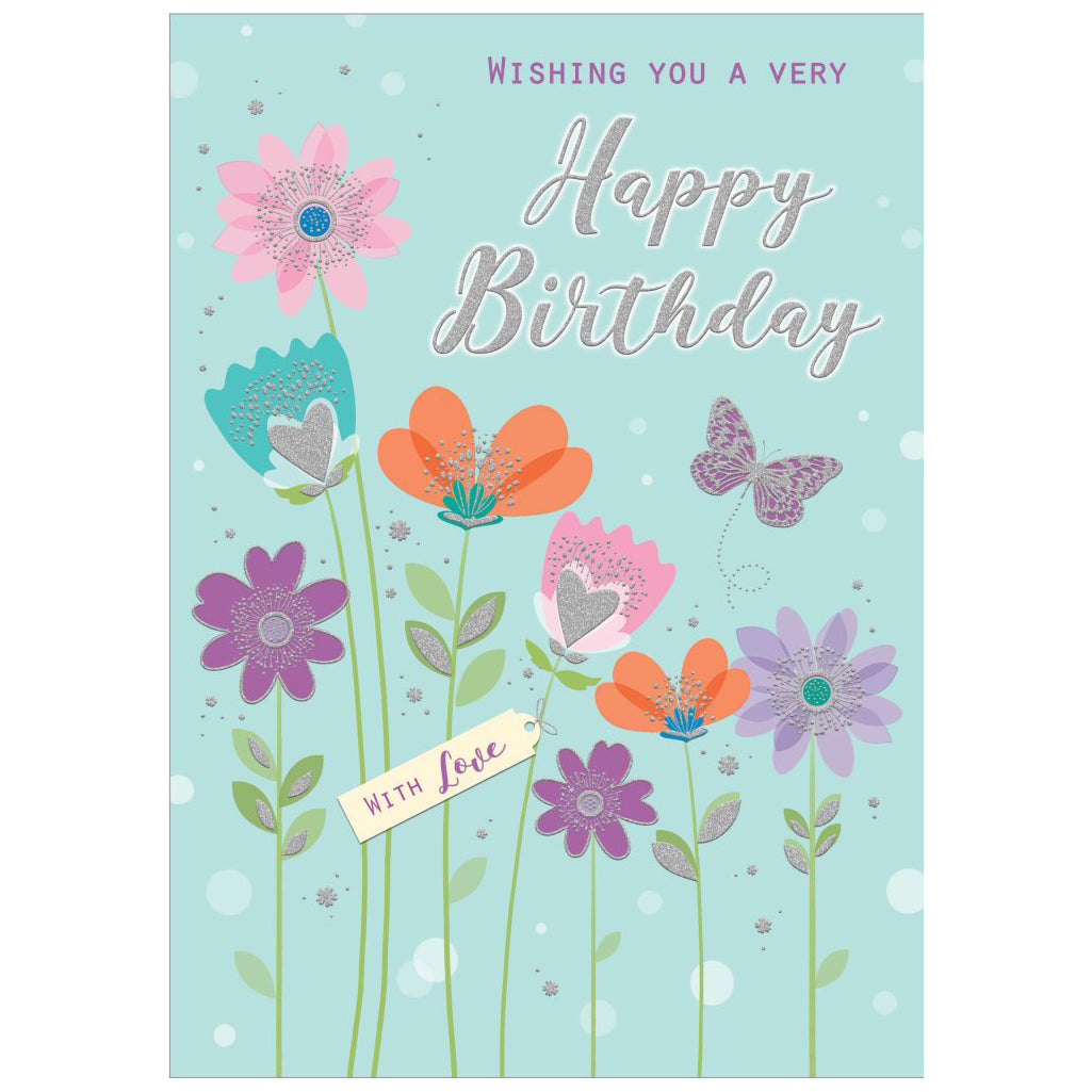 Huge Hugs Birthday Flowers Blue Greeting Card 17.5in X 12.5in