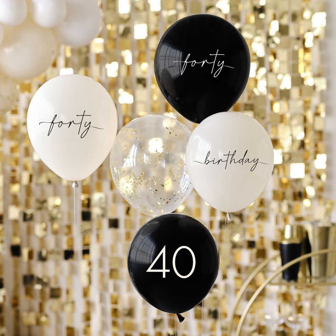 40th Birthday Golden Age Latex Balloons 5pcs
