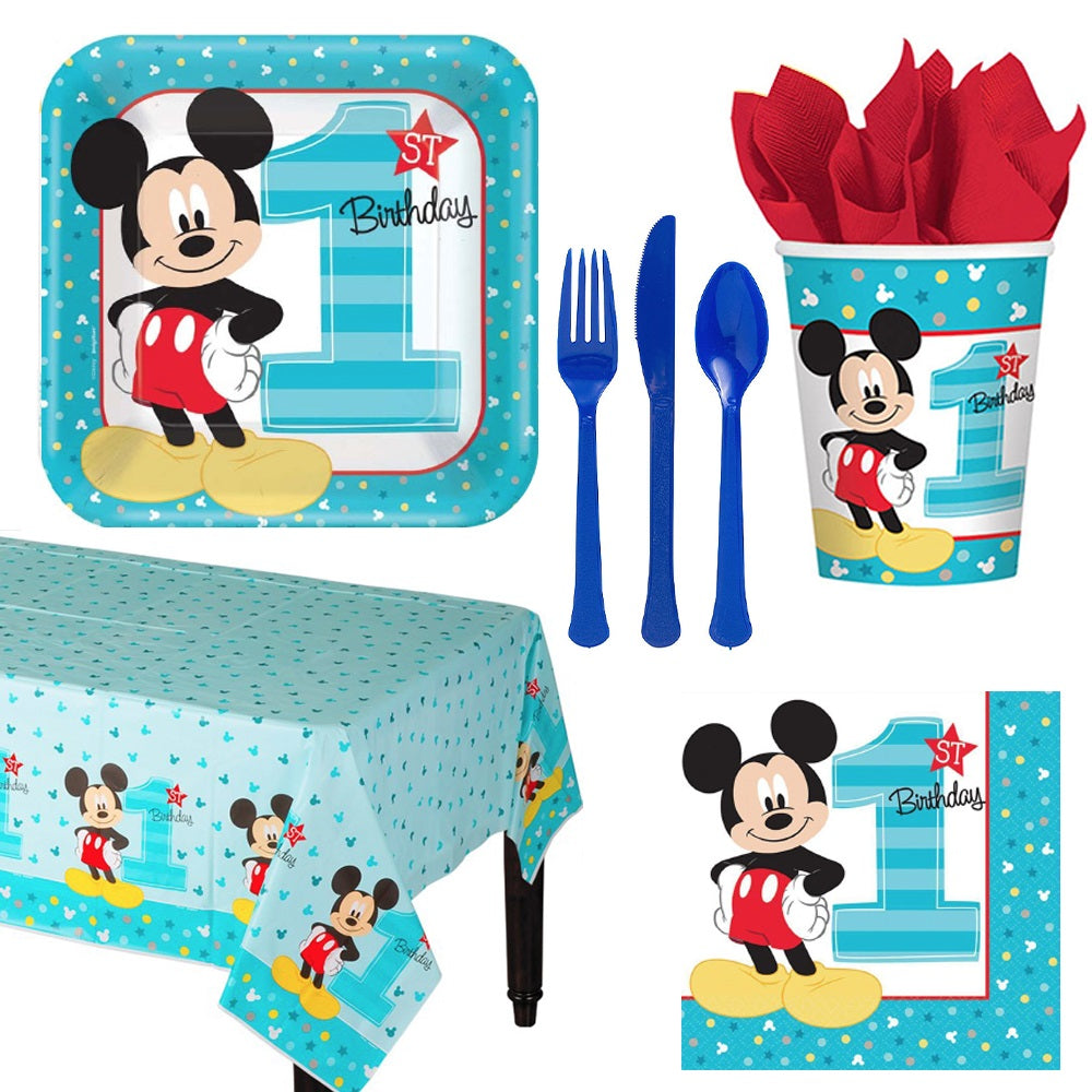 Mickey Fun Basic 57 Pieces Tableware Party Supplies for 8 Guests