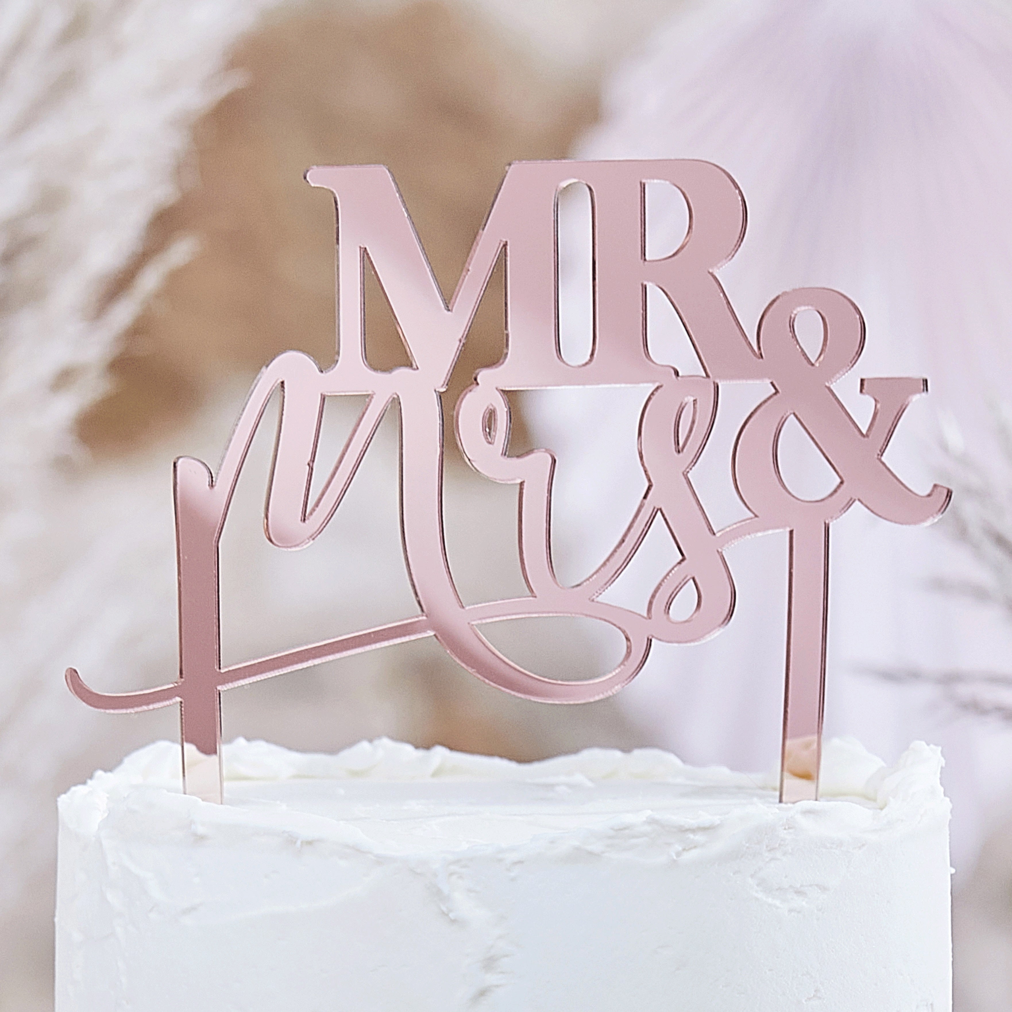 A Touch Of Pampas Cake Topper Mr And Mrs Rose Gold Acrylic