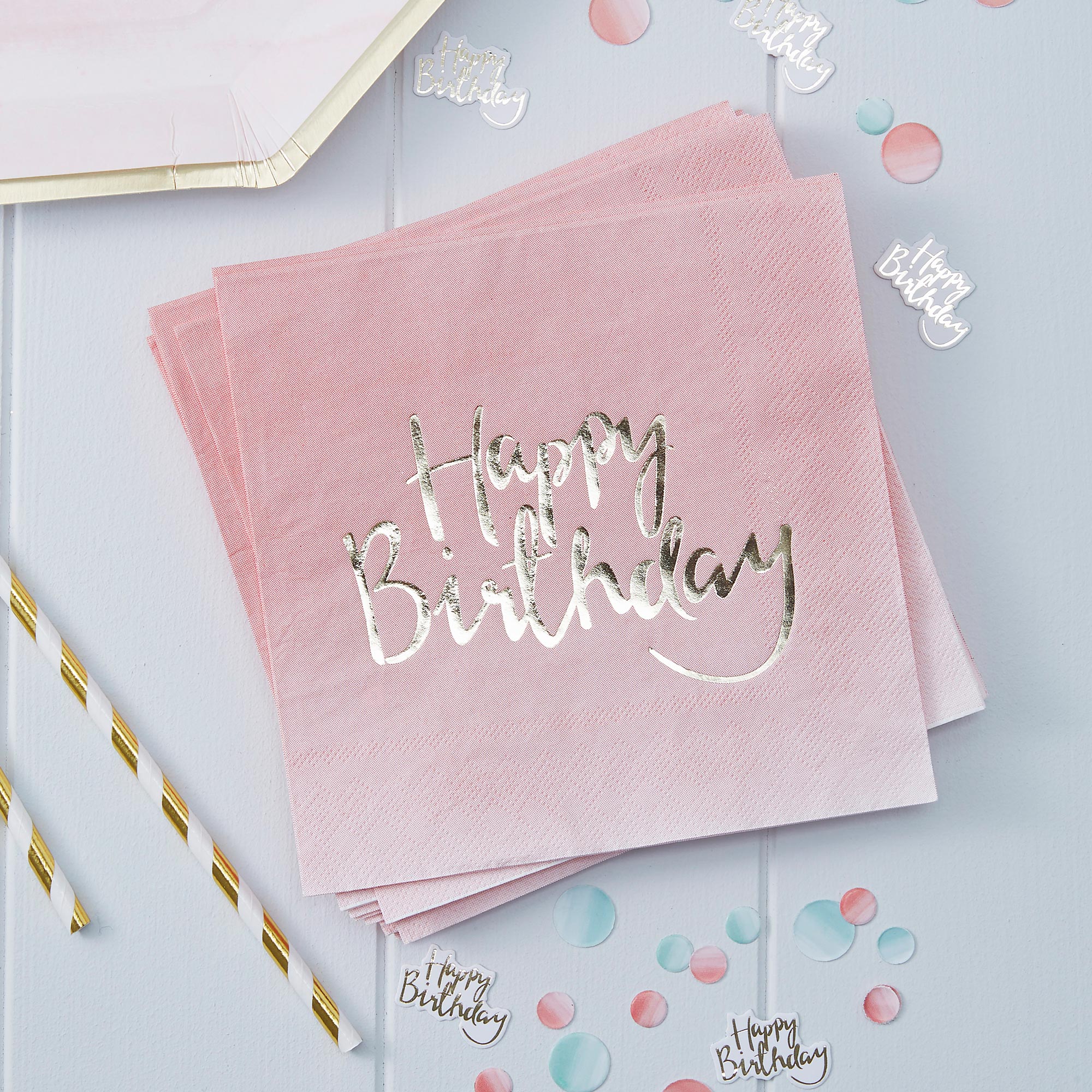 Pick & Mix Gold Foiled Pink Ombre Happy Birthday Napkins