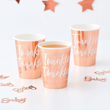 Twinkle Twinkle Rose Gold Foiled Paper Cups 9oz 8pcs