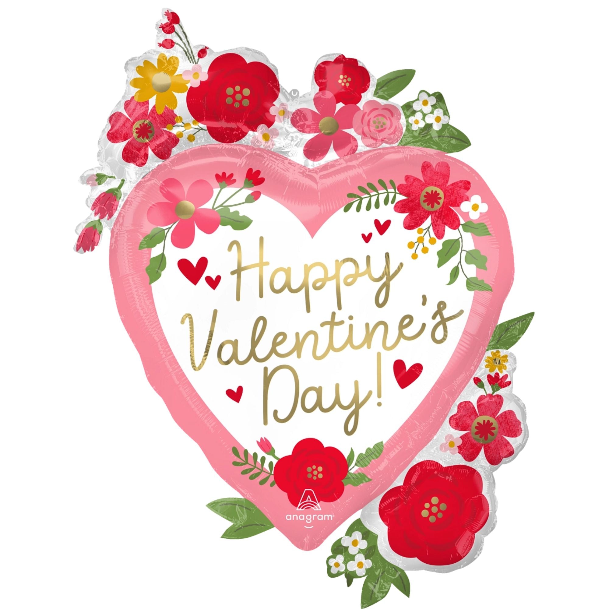 Happy Valentines Day Floral Supershape Foil Balloon