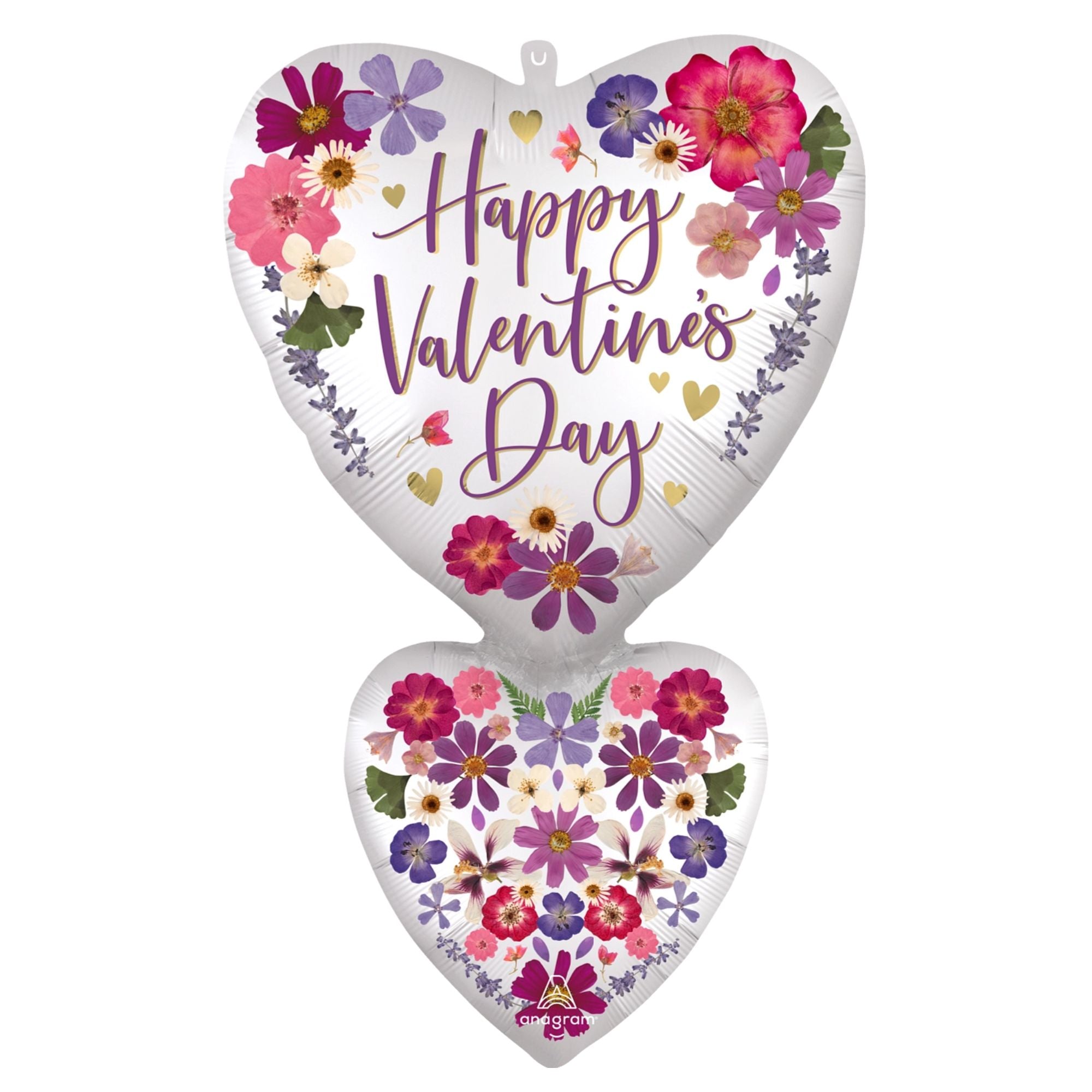 Satin Pressed Double Flowers Heart Supershape Foil Balloon
