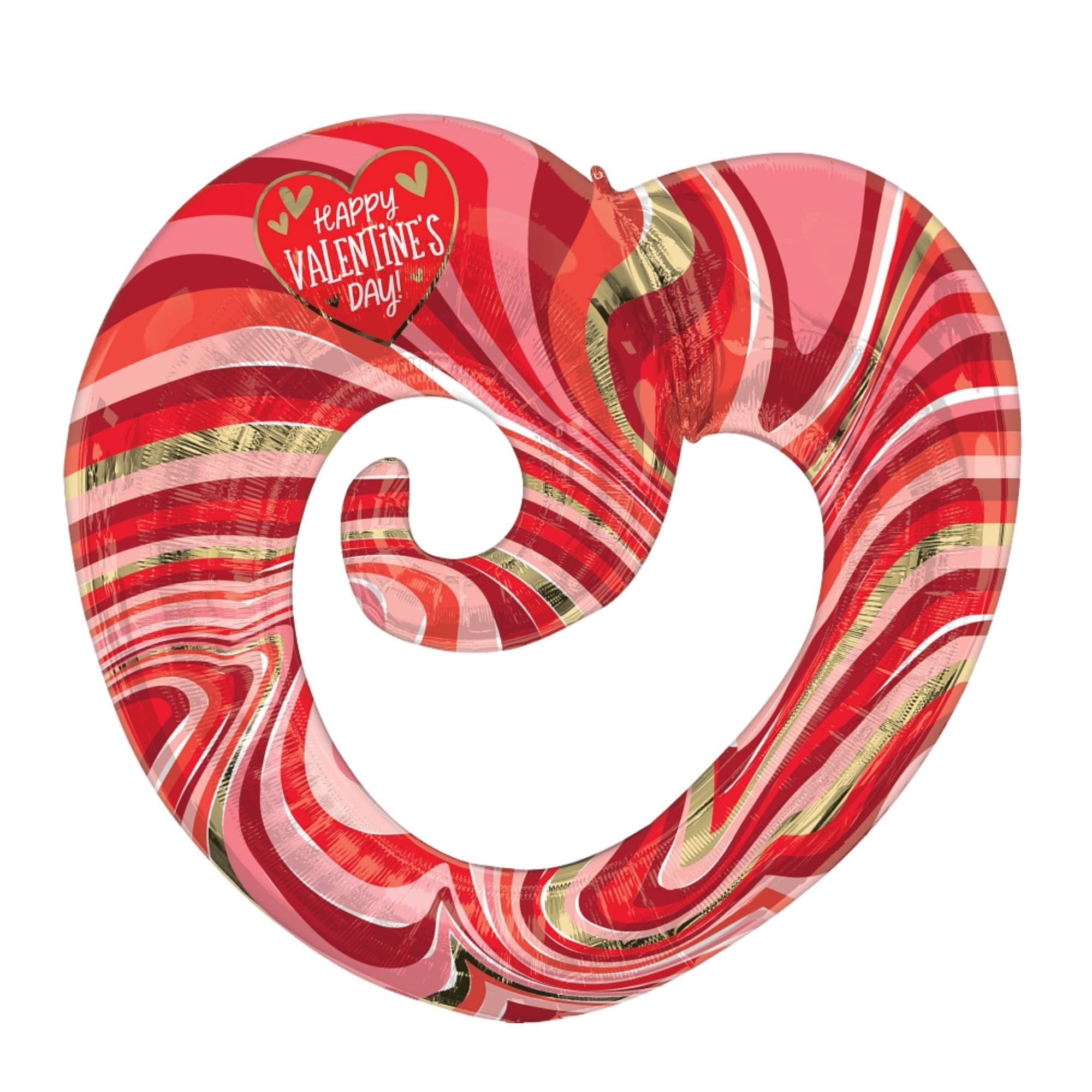 Happy Valentines Day Marble Twisty Heart Supershape Foil Balloon