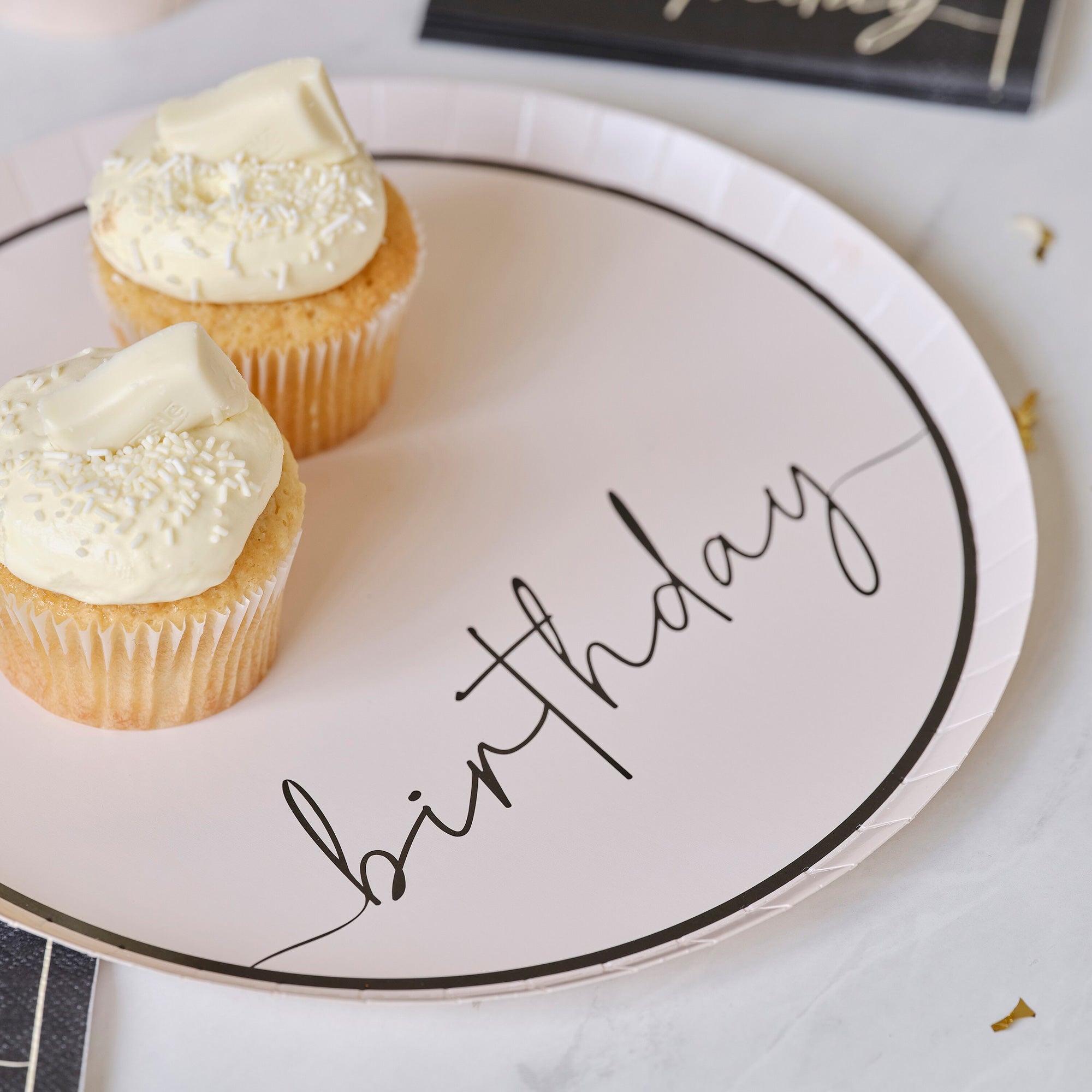 Champagne Noir Nude and Black Happy Birthday Paper Party Plates