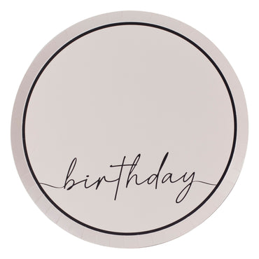 Champagne Noir Nude and Black Happy Birthday Paper Party Plates