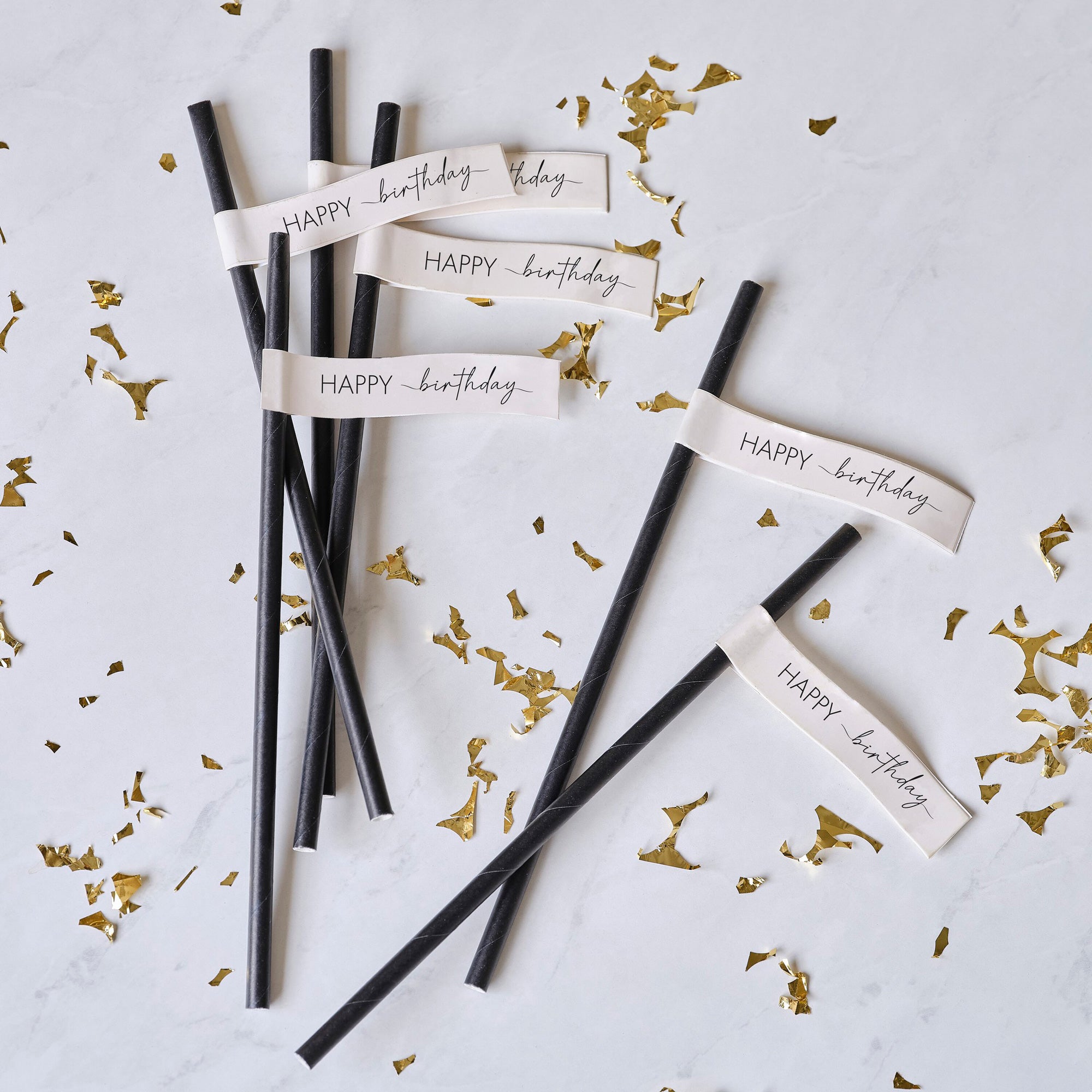 Champagne Noir Nude and Black Happy Birthday Paper Straws