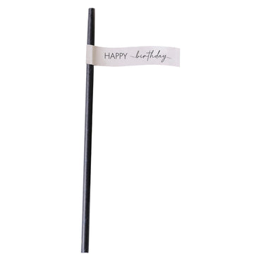 Champagne Noir Nude and Black Happy Birthday Paper Straws