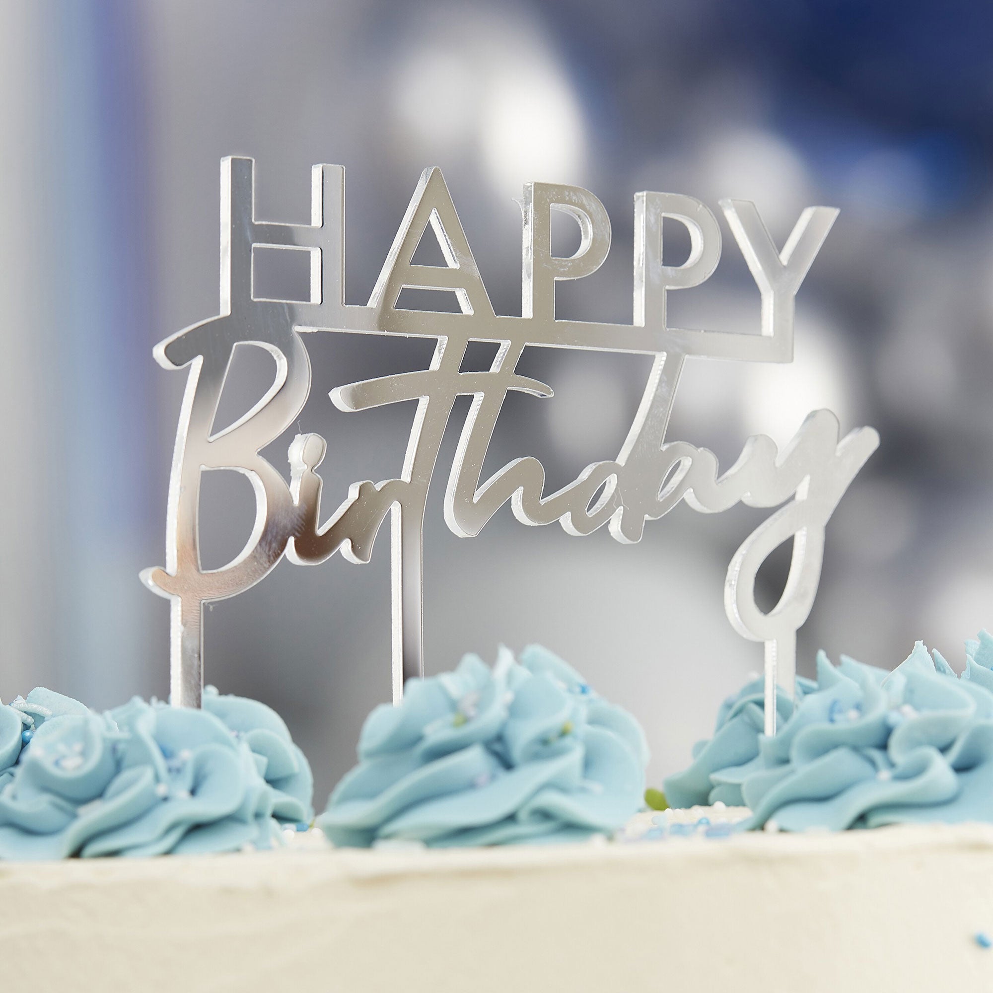 Mix It Up Silver Acrylic Happy Birthday Cake Topper
