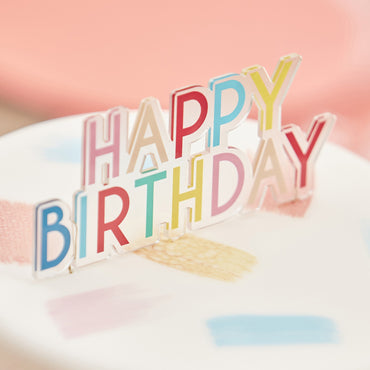 Mix It Up Rainbow Acrylic Happy Birthday Cake Topper