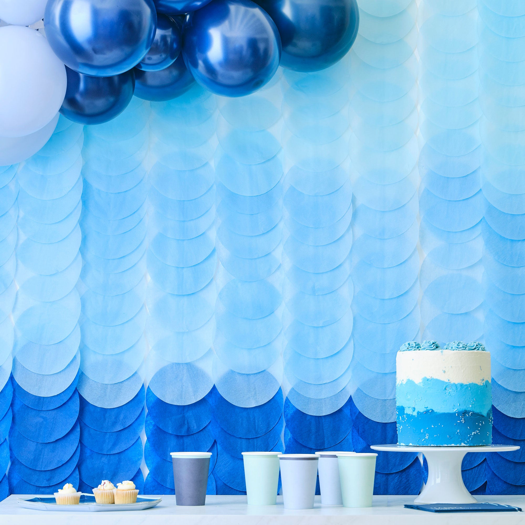 Mix It Up Blue Ombre Tissue Paper Disc Party Backdrop Decoration