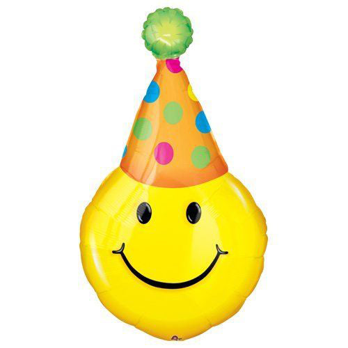 Party Hat Smiles Foil Balloon 22 x 39in Balloons & Streamers - Party Centre