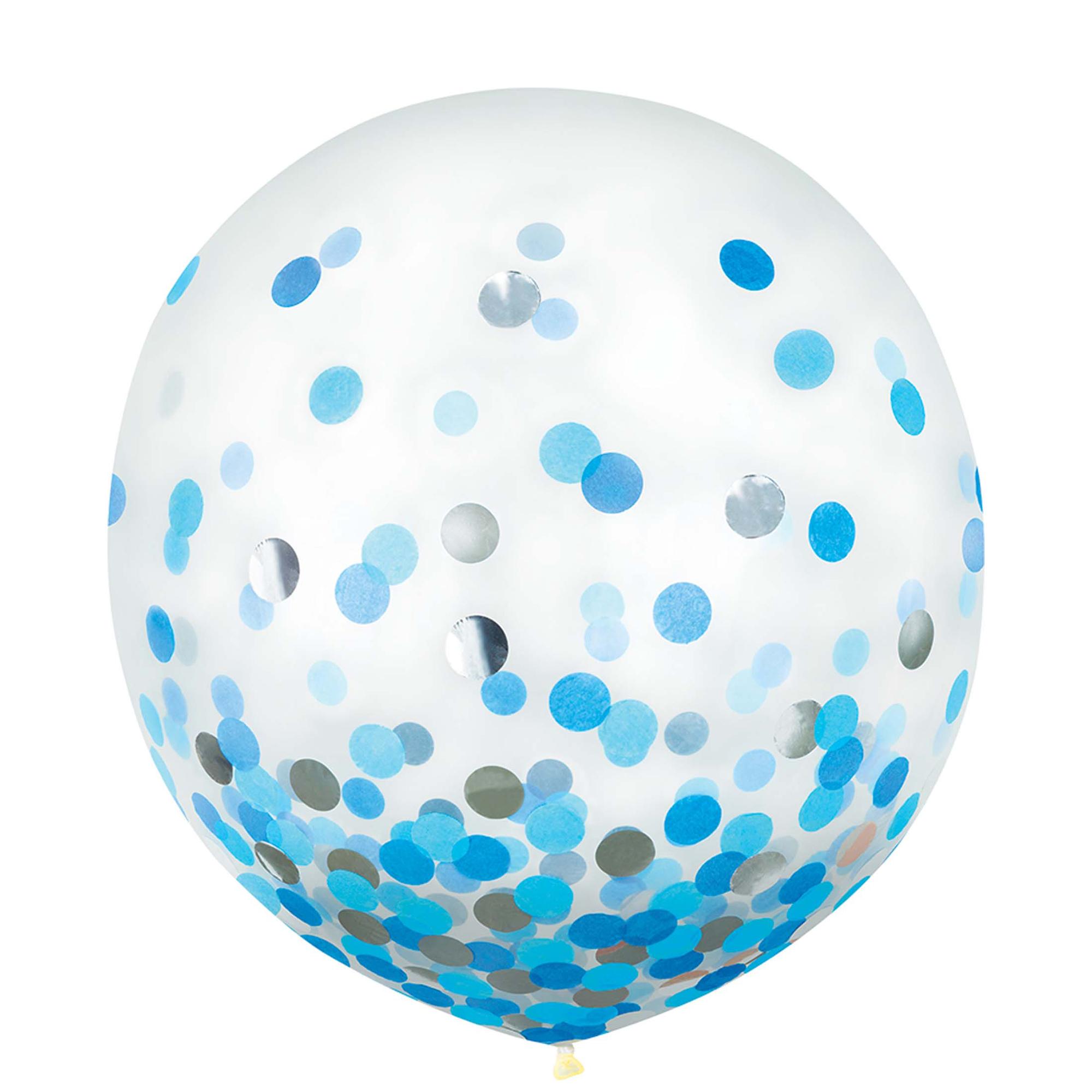 Blue & Silver Latex Confetti Balloons 24in, 2pcs Balloons & Streamers - Party Centre