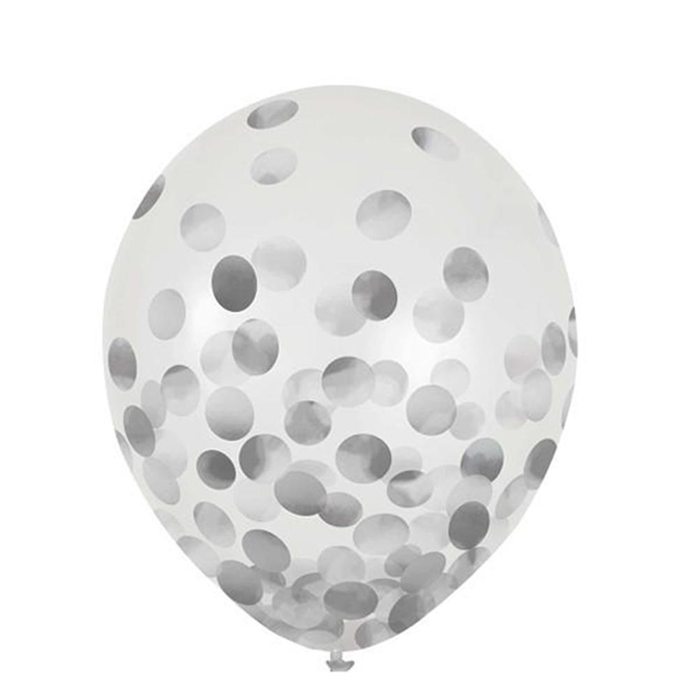 Clear Latex Balloons Silver Foil Confetti 12in, 6pcs Balloons & Streamers - Party Centre