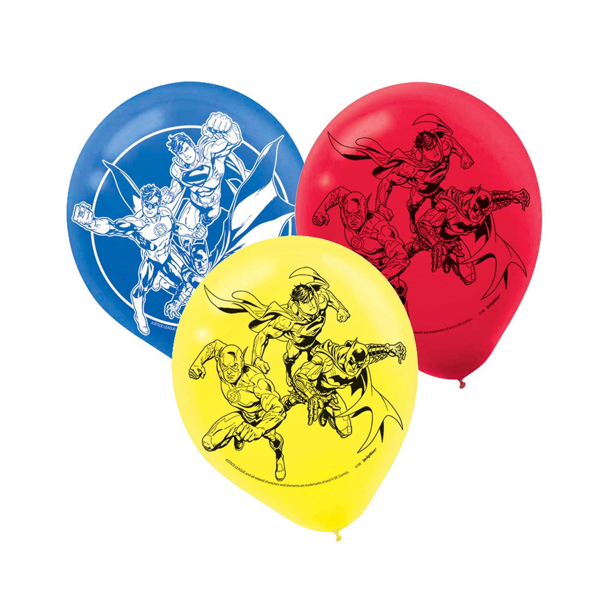 Justice League Latex Balloons 12in, 6pcs Balloons & Streamers - Party Centre