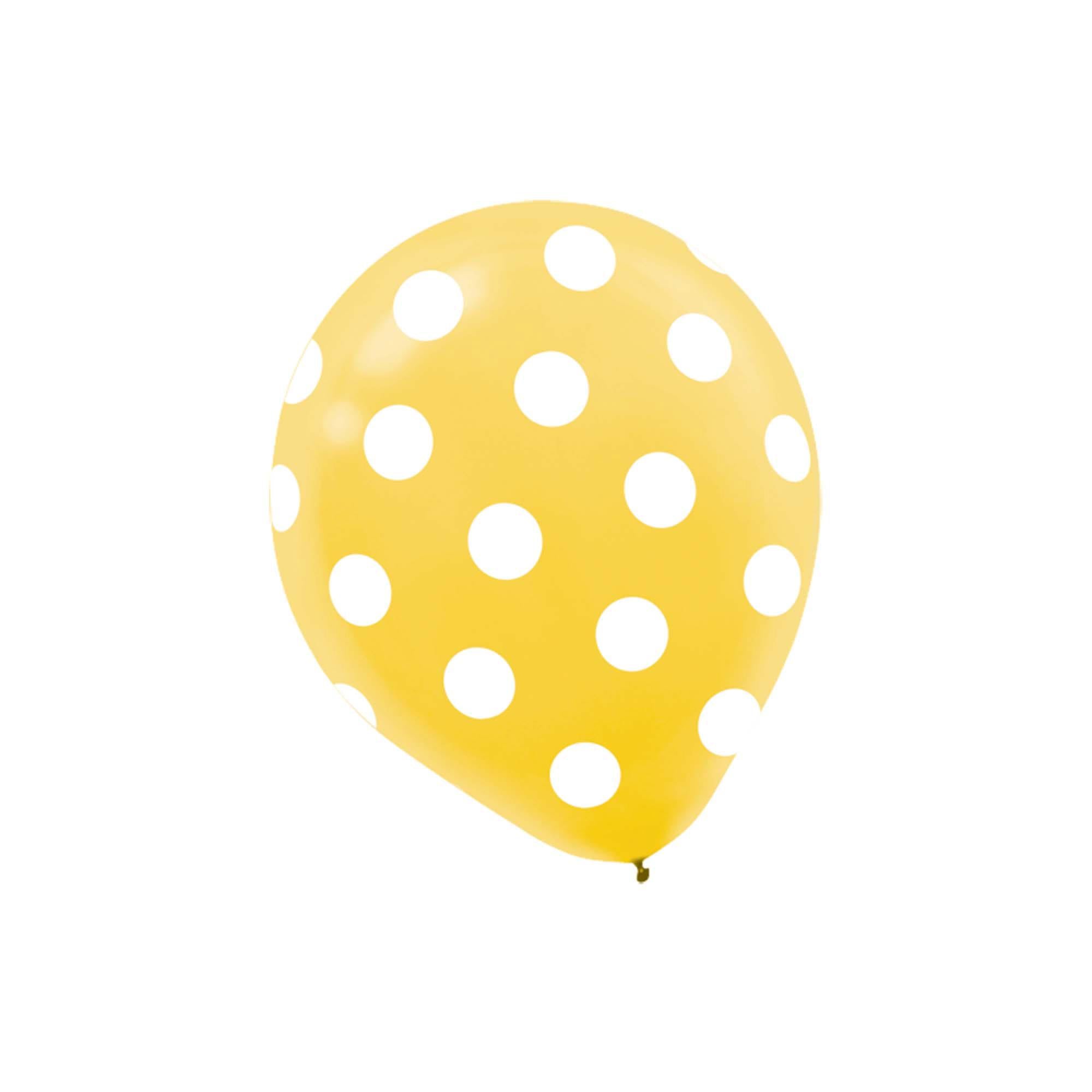 Yellow Dots Latex Balloons 12in, 6pcs Balloons & Streamers - Party Centre