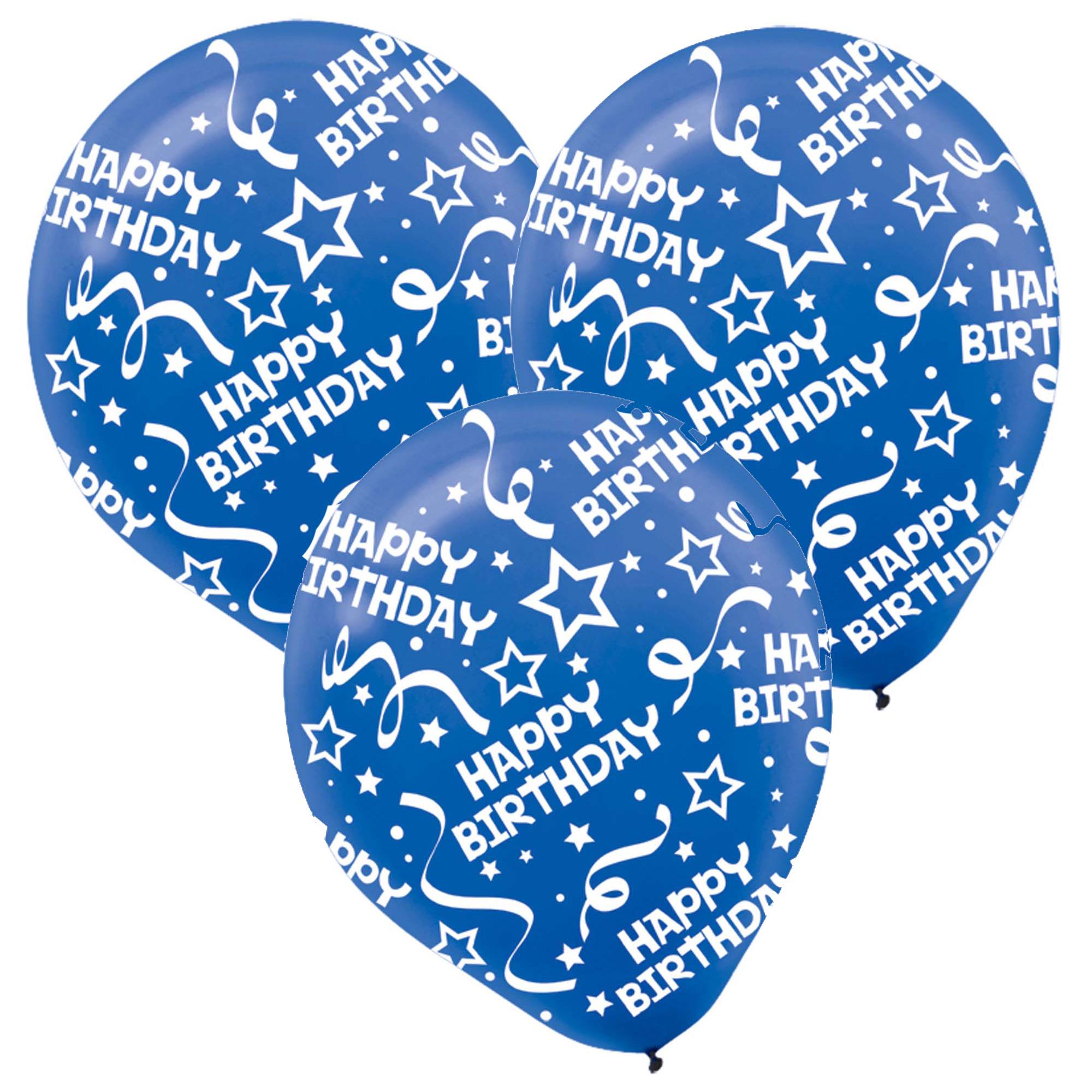Bright Royal Blue Birthday Confetti Latex 12in, 6pcs Balloons & Streamers - Party Centre