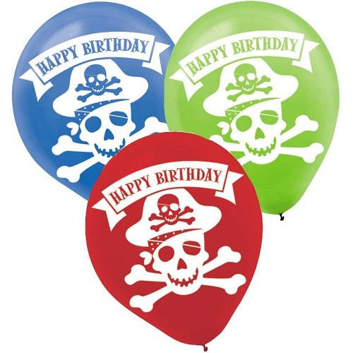 Pirate Party 12 Inch  Assorted Latex, 6pcs Balloons & Streamers - Party Centre