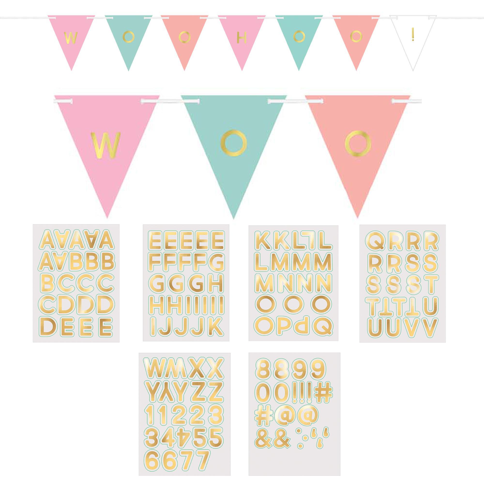 Pastel & Gold Customizable Paper Pennant Banner Decorations - Party Centre