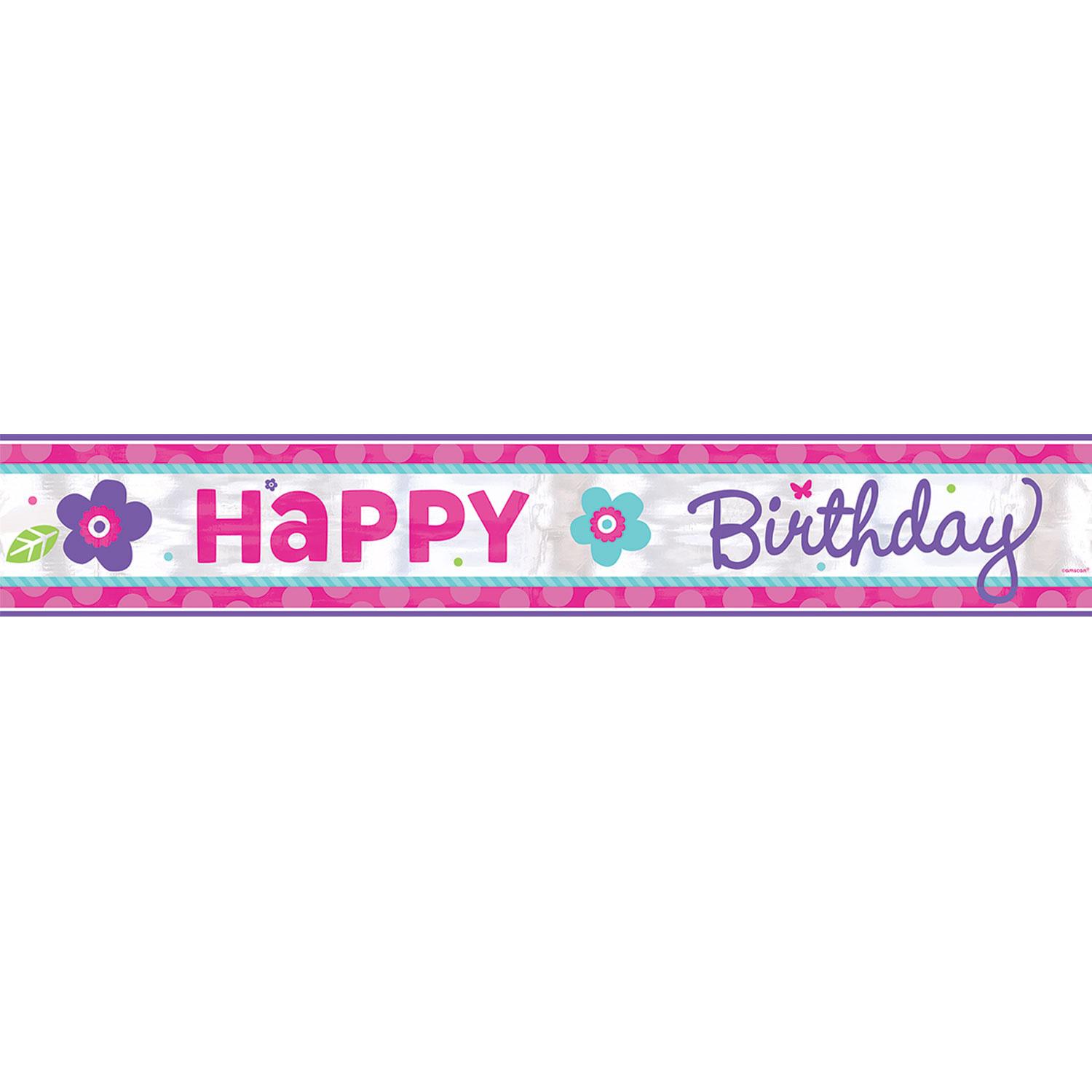Pink & Teal Happy Birthday Foil Banner 25ft Decorations - Party Centre
