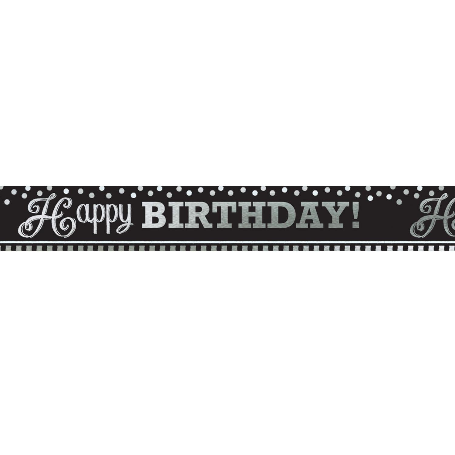 Black & White Happy Birthday Foil Banner 25ft Decorations - Party Centre