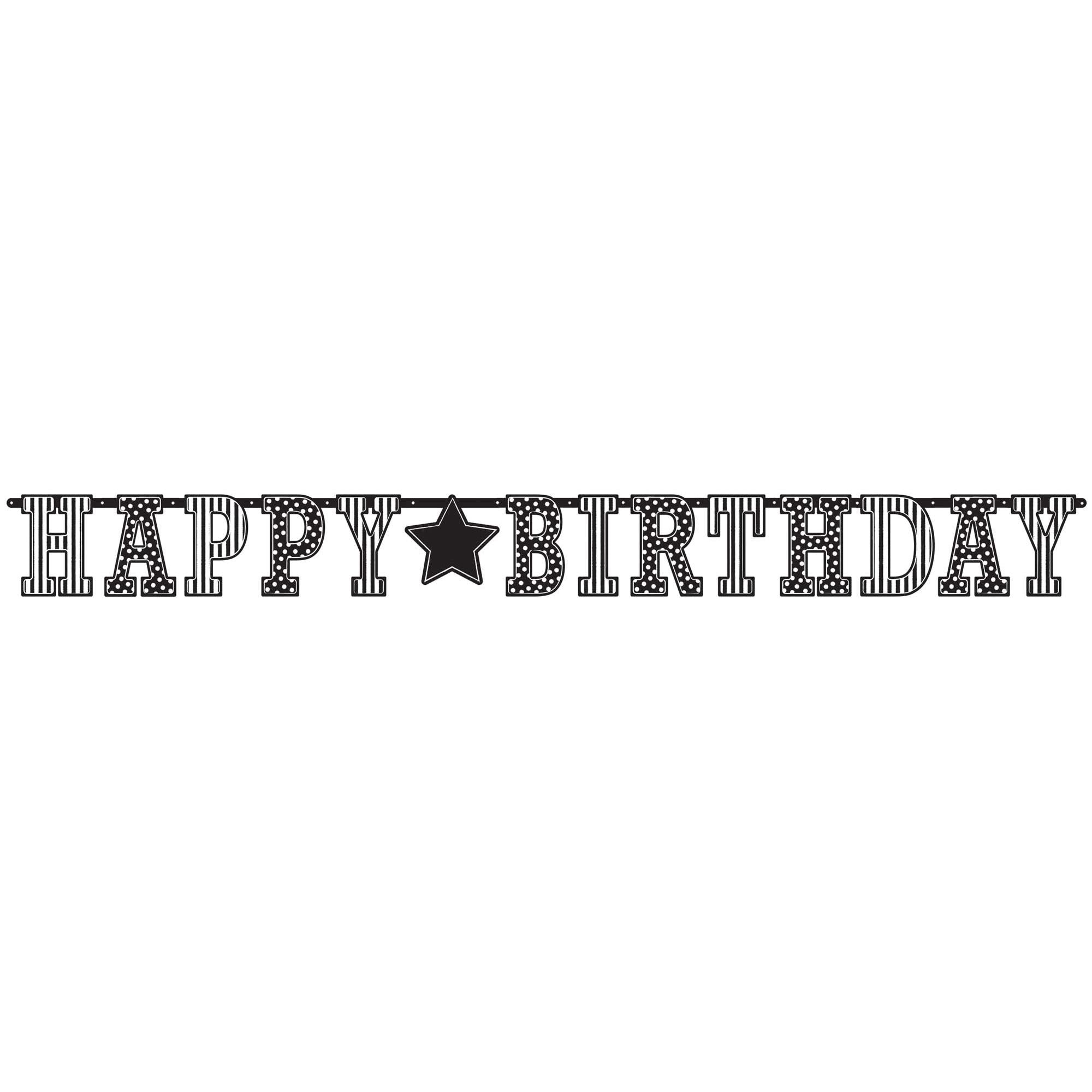 Black & White Happy Birthday Giant Letter Banner Decorations - Party Centre