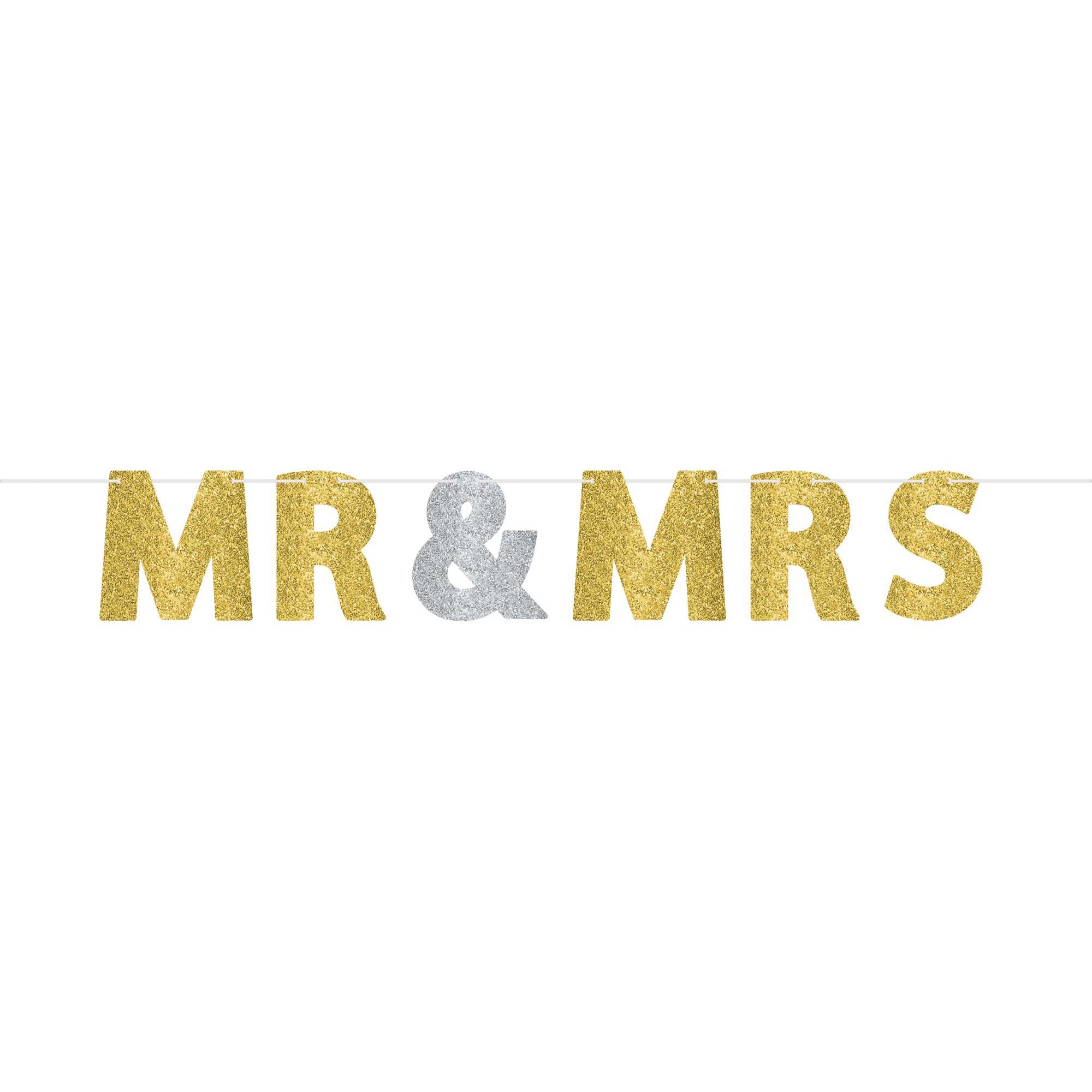 Mr. & Mrs. Glitter Letter Banner Decorations - Party Centre