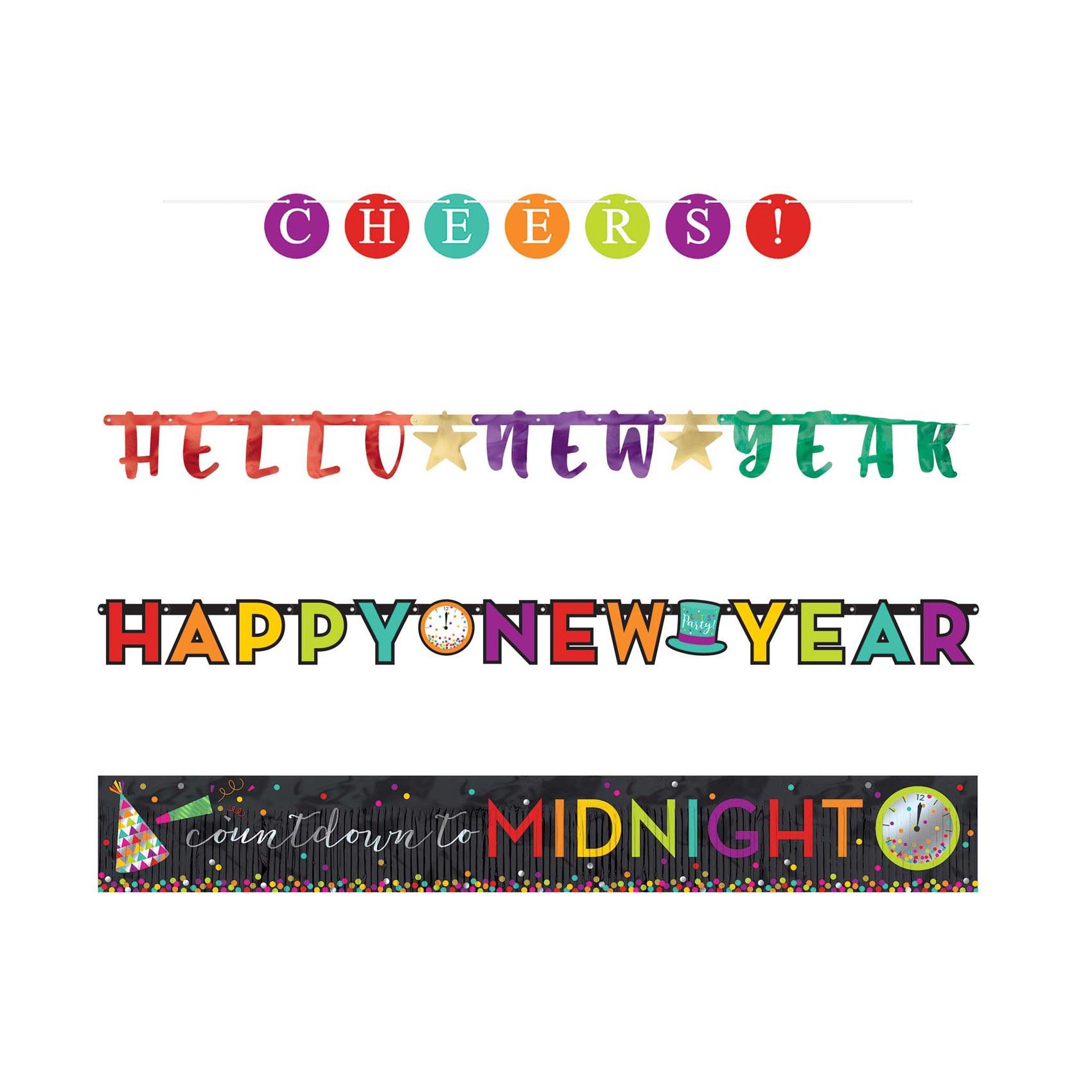Happy New Year Letter Banner 4pcs Decorations - Party Centre